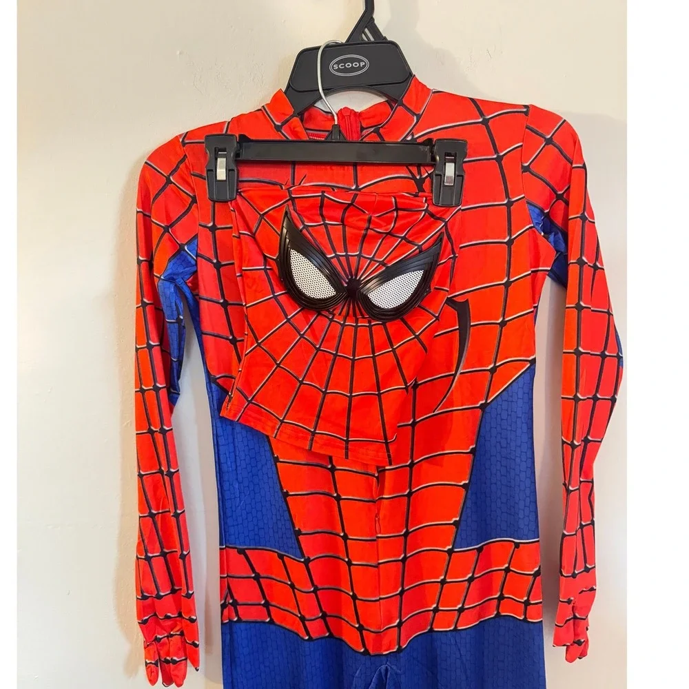 Marvel Spiderman Costume Full Body Jumpsuit with Mask Red Blue Kids Size 150 CM